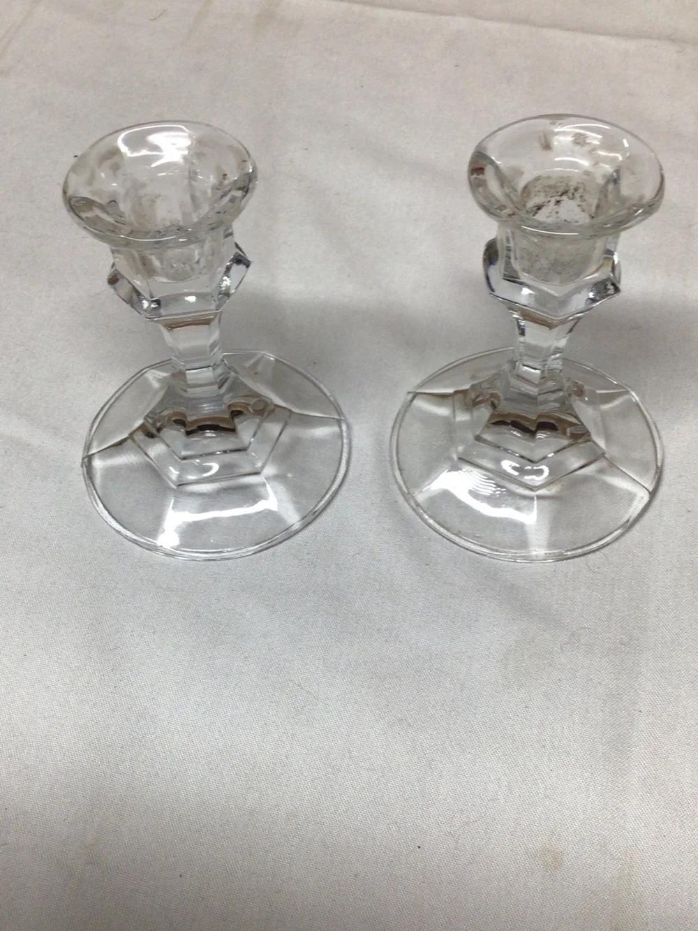 Clear Glass Stem Candlesticks - Pair,dining, diner, Halloween,,